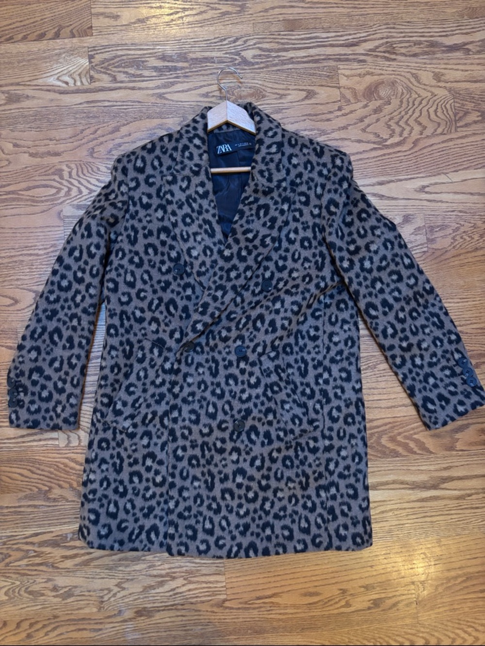 Zara Leopard Print Double-Breasted Coat - Brown and Black